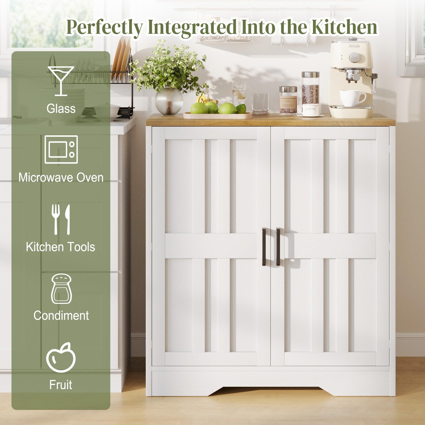 Sideboard Buffet Cabinet, Modern Farmhouse Kitchen Storage Cabinet, Small Modular Accent Cabinet Coffee Station Bar Media Console Table Credenza for Kitchen Dining Room, Living Room Entryway Hallway