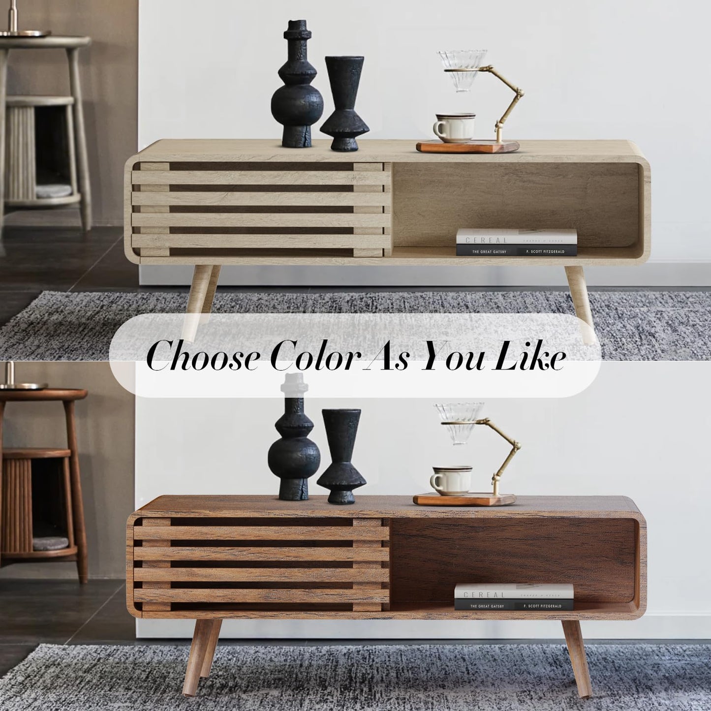 Farmhouse Wood Coffee Table with Storage for Living Room, Easy Assembly, Oak