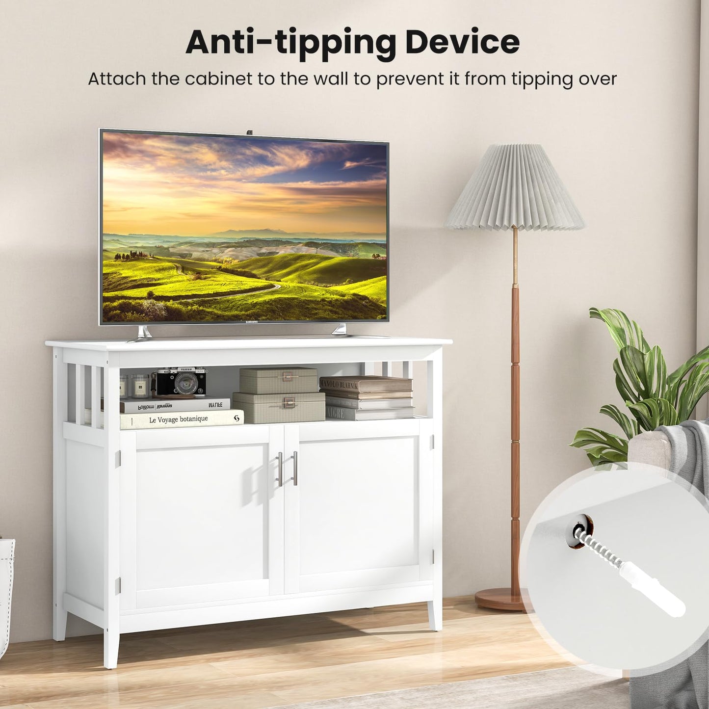 Freestanding Buffet Cabinet with Adjustable Shelf, Kitchen Storage Sideboard Console Table, 45" x 20" x 36", White