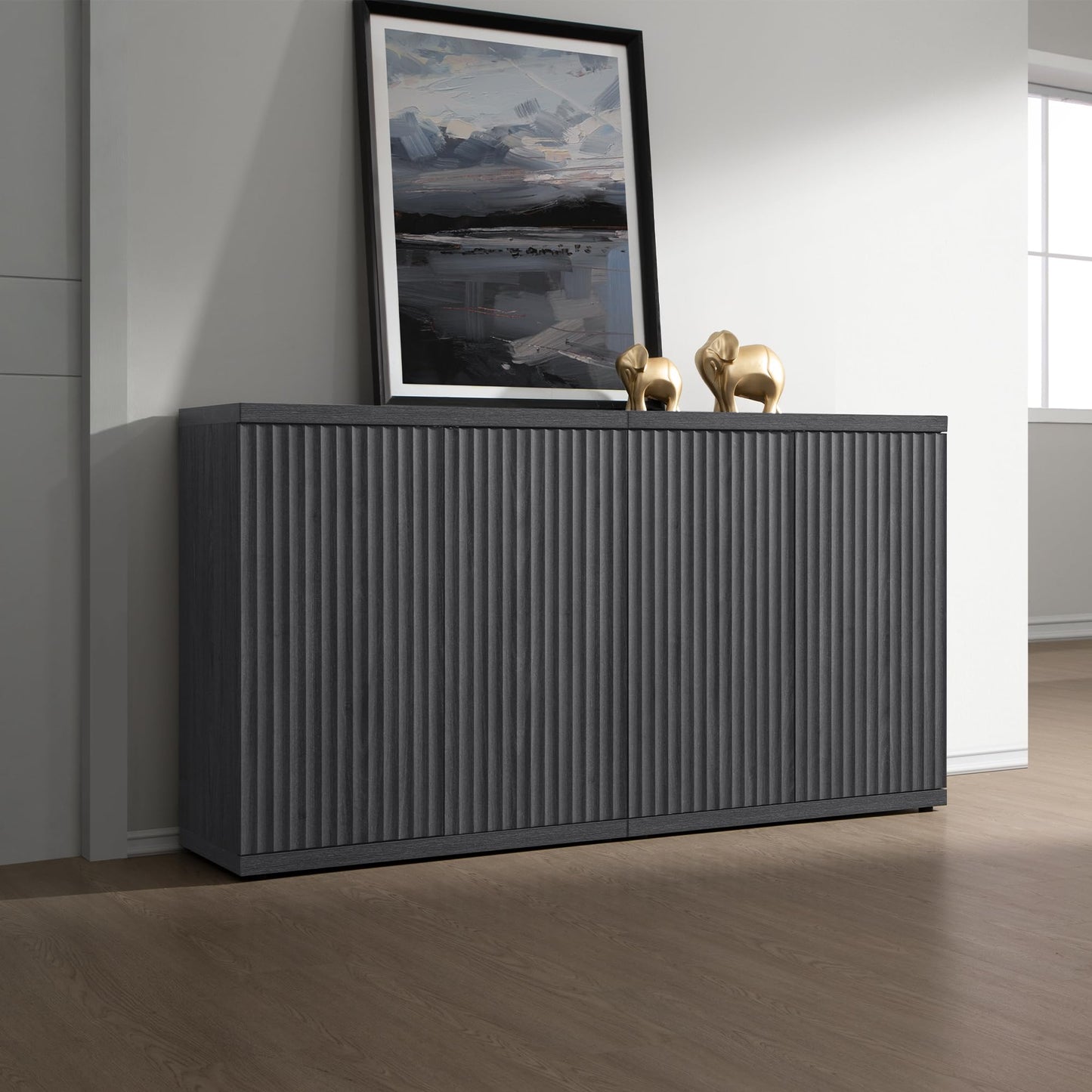 **SICOTAS 3-Piece Buffet Cabinet Set with Storage, Modern Fluted Sideboards and Credenzas with Doors & Shelves, Mid-Century Coffee Bar Media Console for Living Room, Kitchen, Dining Room, or Hallway**