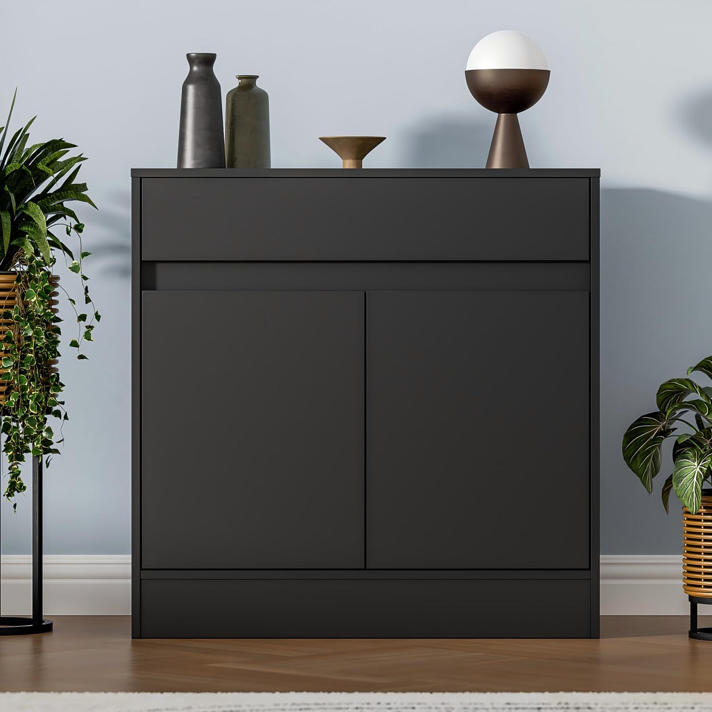 Buffet Cabinet with 2 Doors, Drawer, and Adjustable Shelf, Modern Kitchen Sideboard Coffee Bar for Living Room or Kitchen, Black