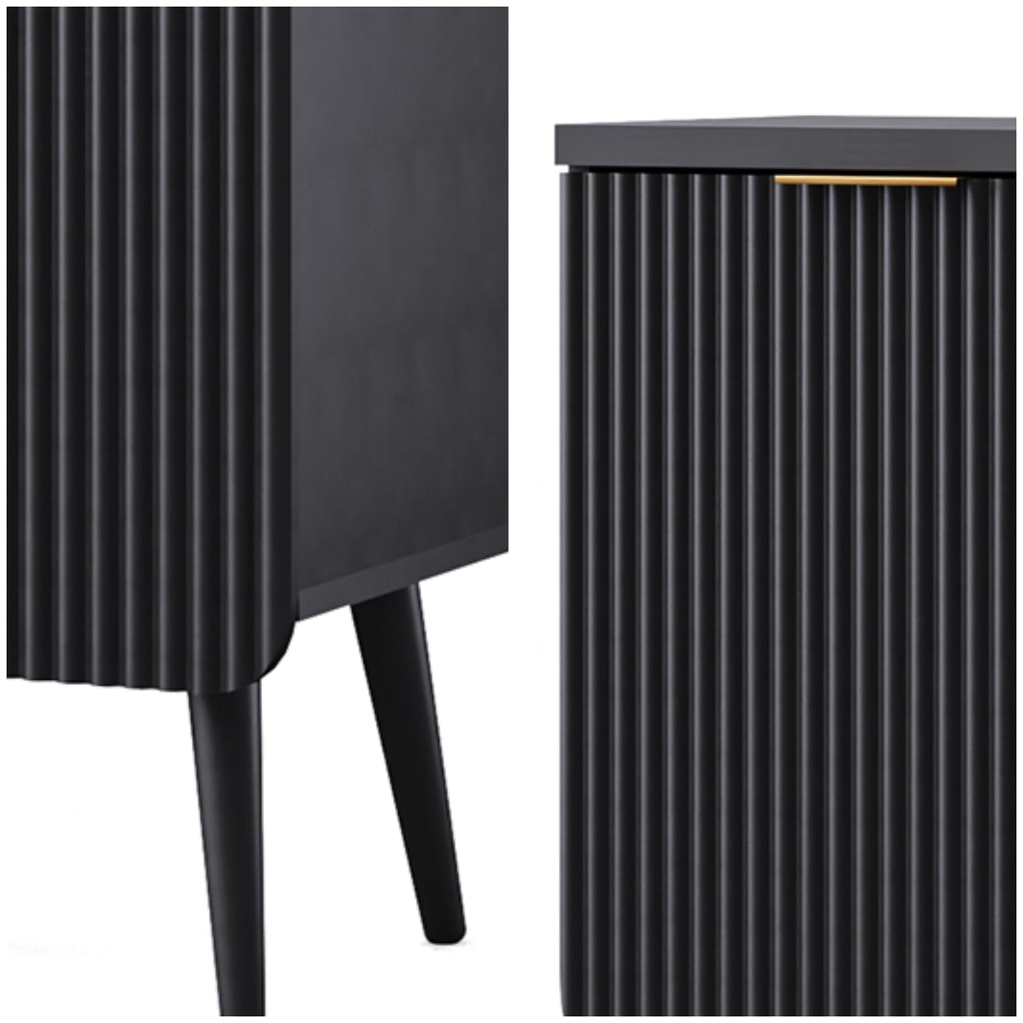 Fluted Buffet Cabinet with Doors and Shelves, Modern Wood Sideboard Coffee Bar Storage for Kitchen, Dining, or Living Room, Black