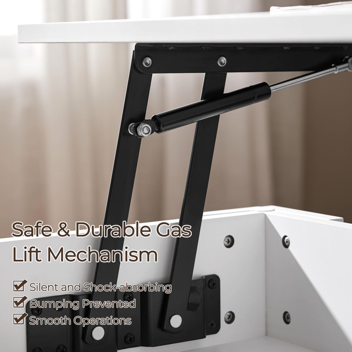 Yaheetech 47.5" Lift Top Coffee Table with Hidden Compartment & Storage Shelf – Rising Tabletop Convertible Dining Table for Living Room or Reception, White