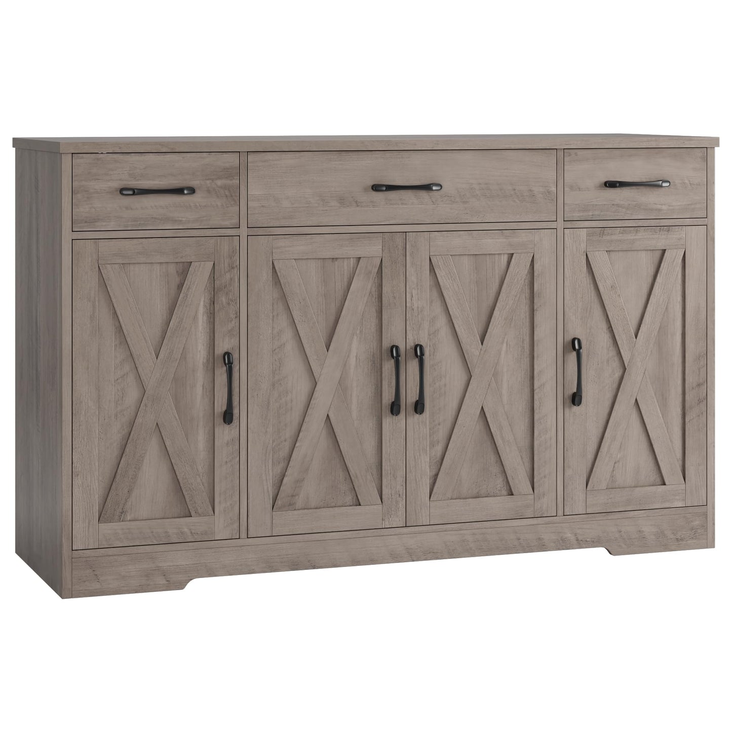 55" Large Buffet Sideboard Cabinet with Drawers, Shelves, and Doors, Modern Farmhouse Coffee Bar Station for Kitchen or Dining Room, Ash Grey