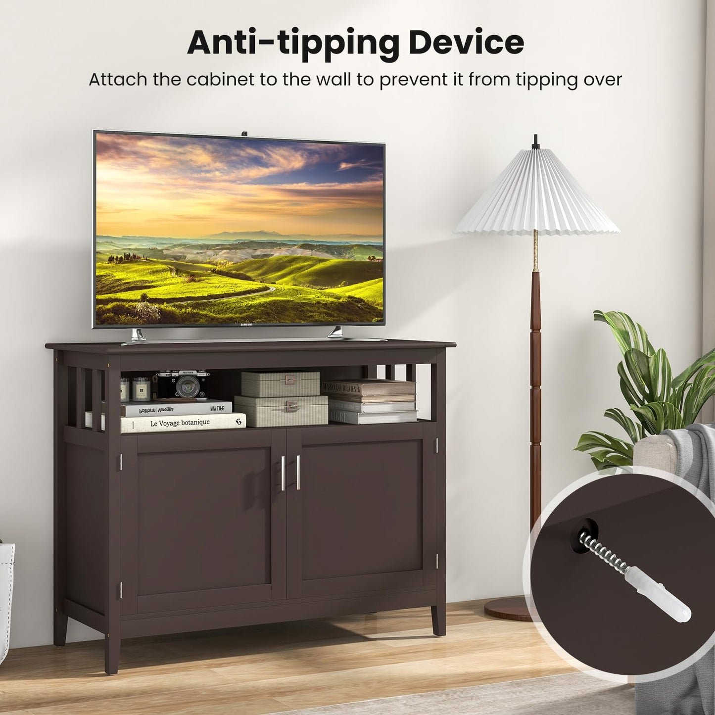 Freestanding Buffet Cabinet with Adjustable Shelf, Kitchen Storage Sideboard Console Table, 45" x 20" x 36", Brown