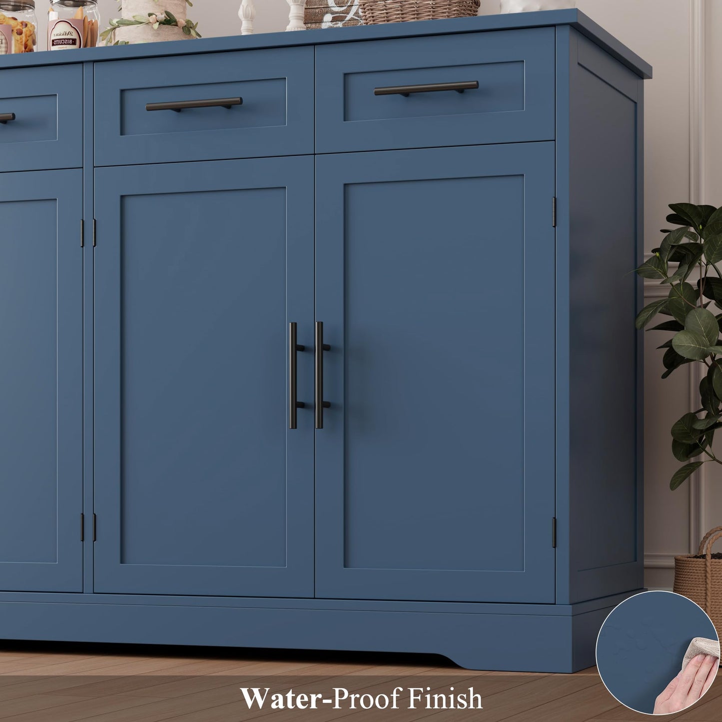 60" Large Buffet Sideboard with 4 Drawers and Storage, 36" Tall Modern Kitchen Cabinet with Silver Handles, Black