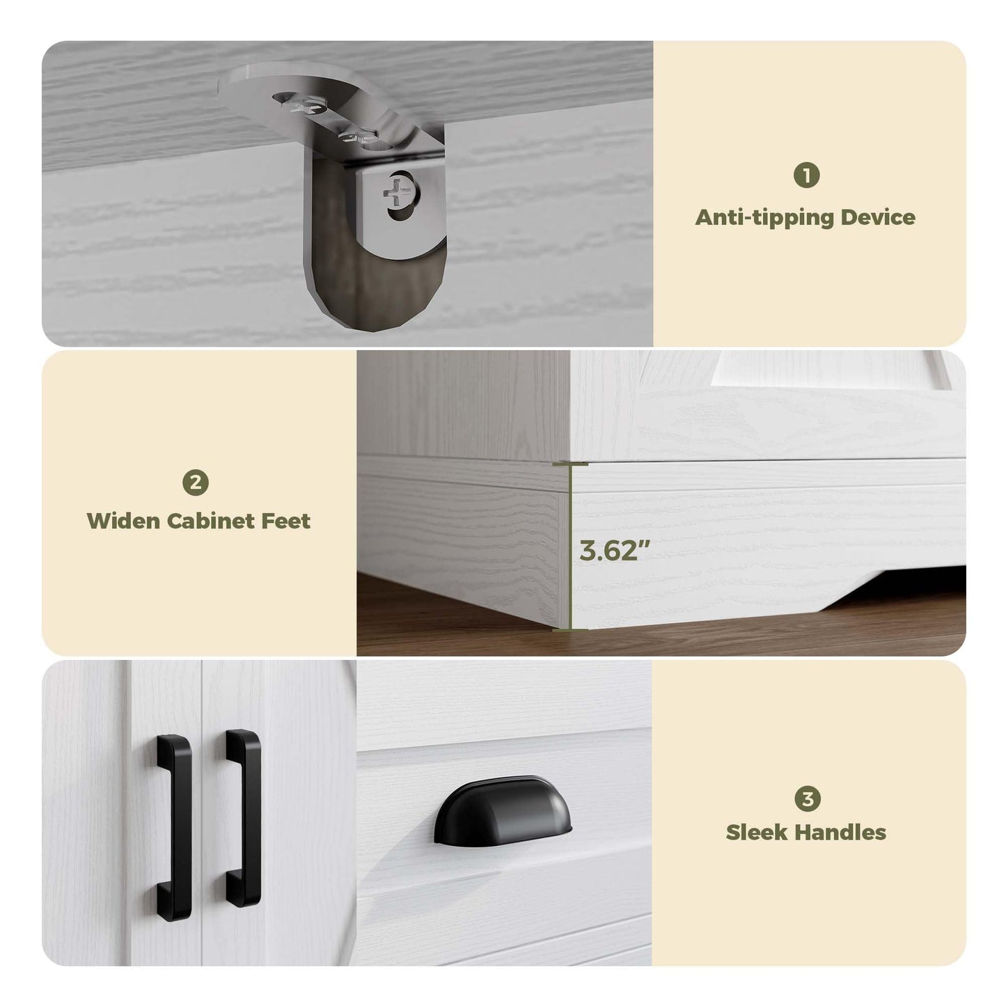 Buffet Cabinet with 4 Doors, 3 Drawers, and 6 Adjustable Shelves, Modern Sideboard Coffee Bar Storage for Kitchen or Dining Room, White