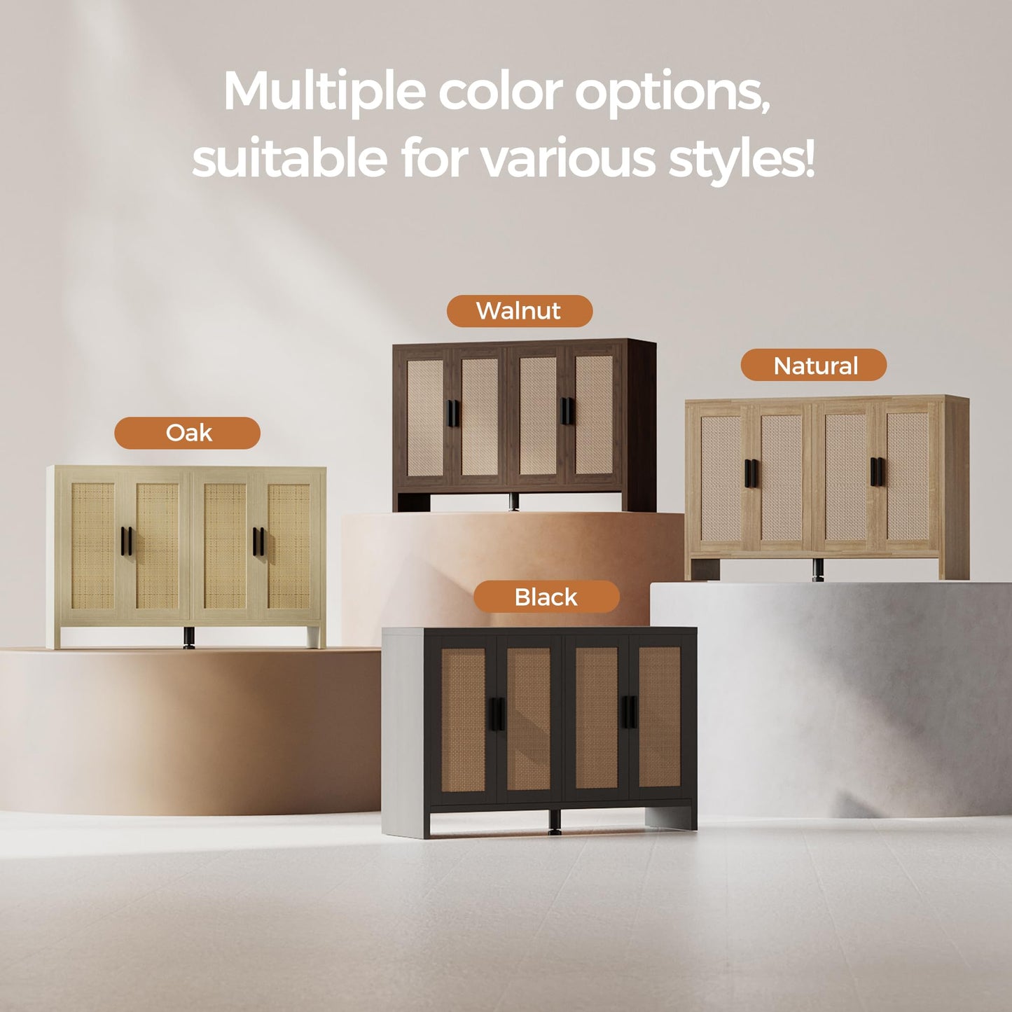 **Rattan Buffet Cabinet with Storage, Sideboard with Doors and Adjustable Shelves, Farmhouse Coffee Bar Station, Modern