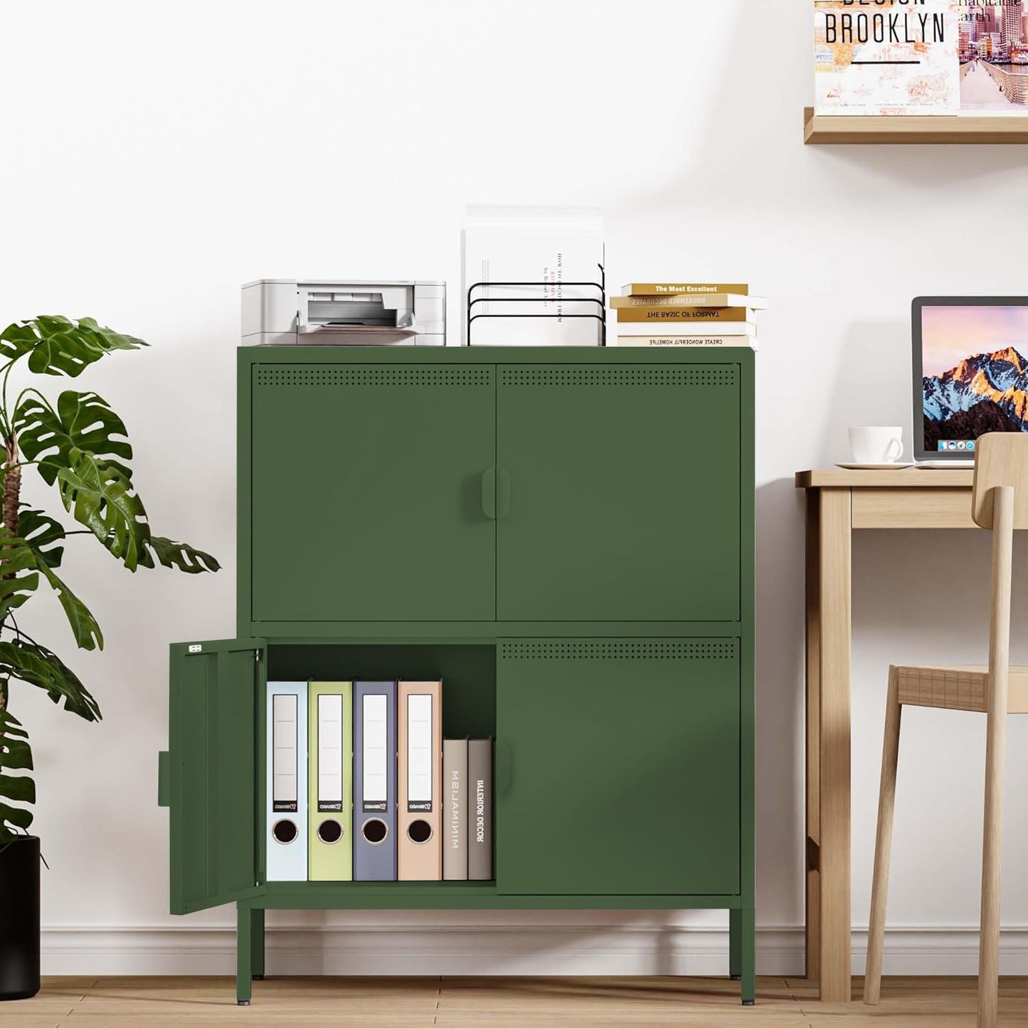 Metal Locker Storage Cabinet with 4 Doors and 3 Shelves, 39.96" Steel Storage Cabinet for Office, Home, Garage, Gym, or School