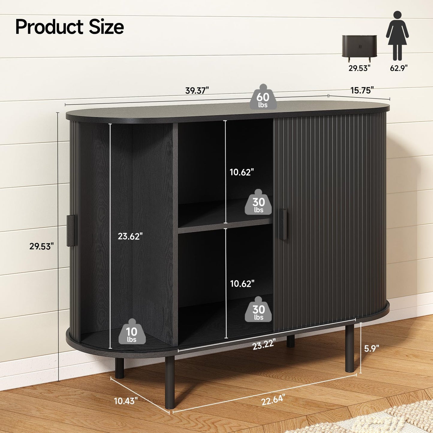 **40" Sideboard Buffet Cabinet with Storage, Sliding Door & Adjustable Shelf, Modern Accent Coffee Bar Console Table for Kitchen or Entryway, Black**