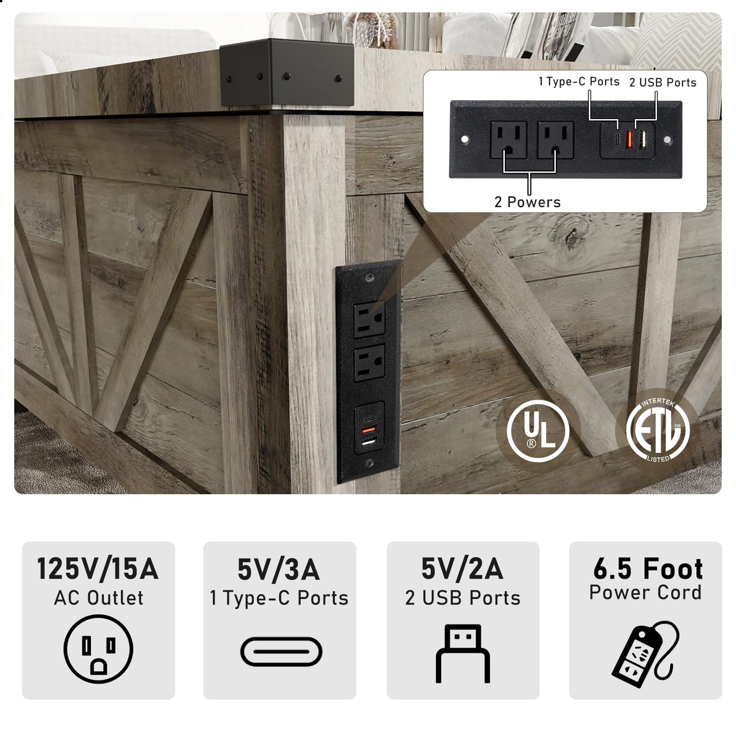 Farmhouse Lift Top Coffee Table with Storage and Charging Station – Grey Wood Square Center Table with USB Ports, Hidden Compartment, and Spacious Storage for Living Room, Bedroom, or Home Office