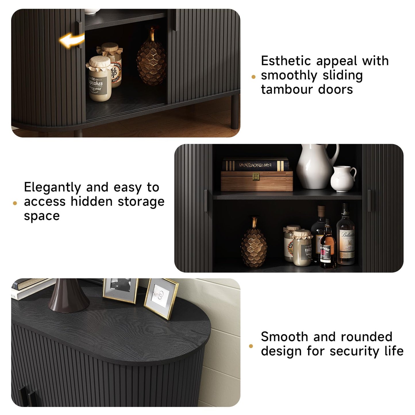 **40" Sideboard Buffet Cabinet with Storage, Sliding Door & Adjustable Shelf, Modern Accent Coffee Bar Console Table for Kitchen or Entryway, Black**