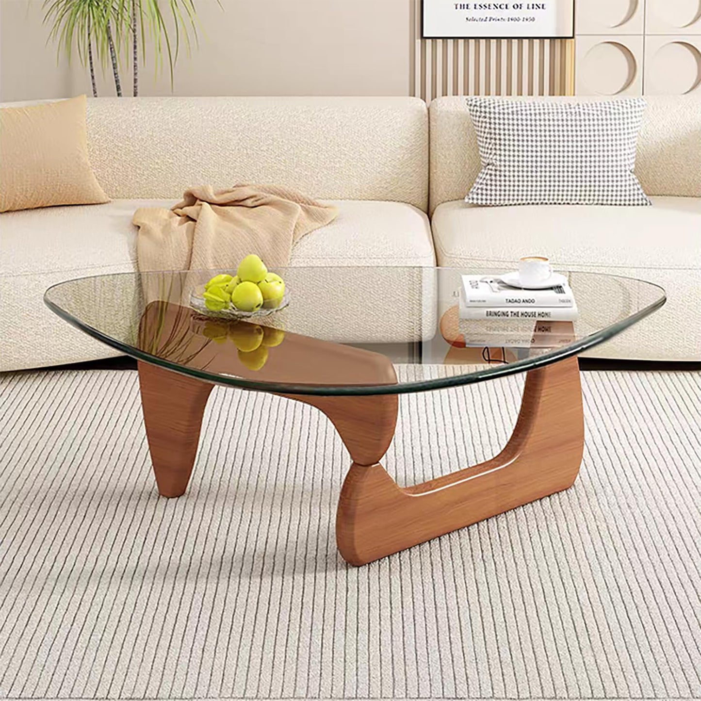 Modern Glass Coffee Table for Living Room, Small Mid-Century Coffee Table with Walnut Base and Transparent Glass Top, Stylish Center Table for Bedroom, Reception, or Office – Medium Size