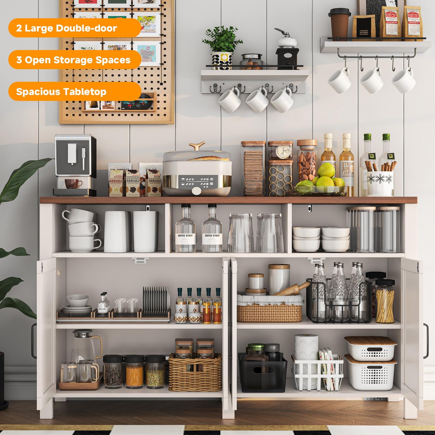 **YGEOMER Farmhouse Buffet Cabinet Sideboard with 3 Drawers and 2 Doors, Wood Coffee Bar Storage Cabinet for Kitchen or Dining Room**