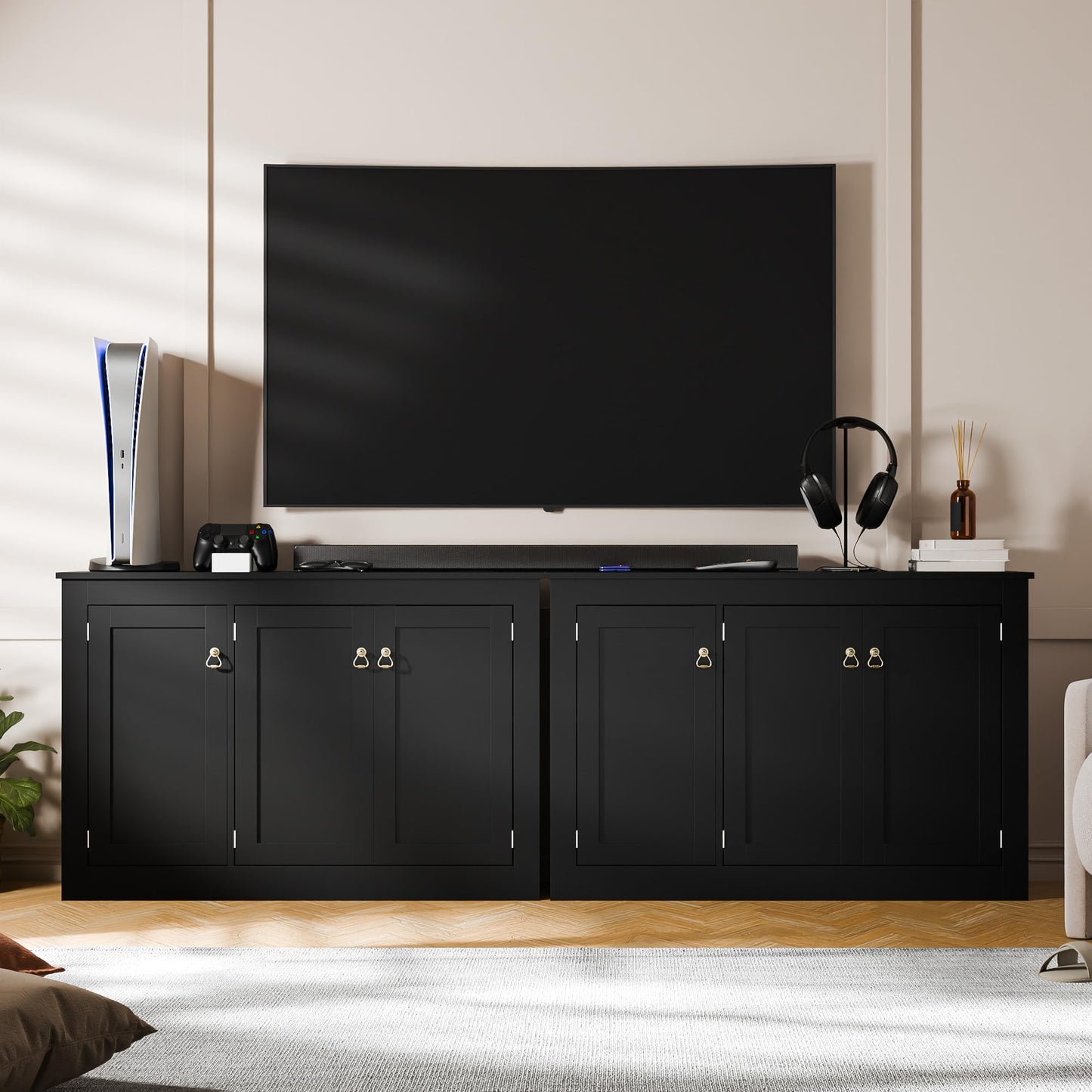 44.5" Black Buffet Cabinet with Storage, Wood Console Table Coffee Bar Sideboard for Kitchen, Dining, Living Room, or Entryway