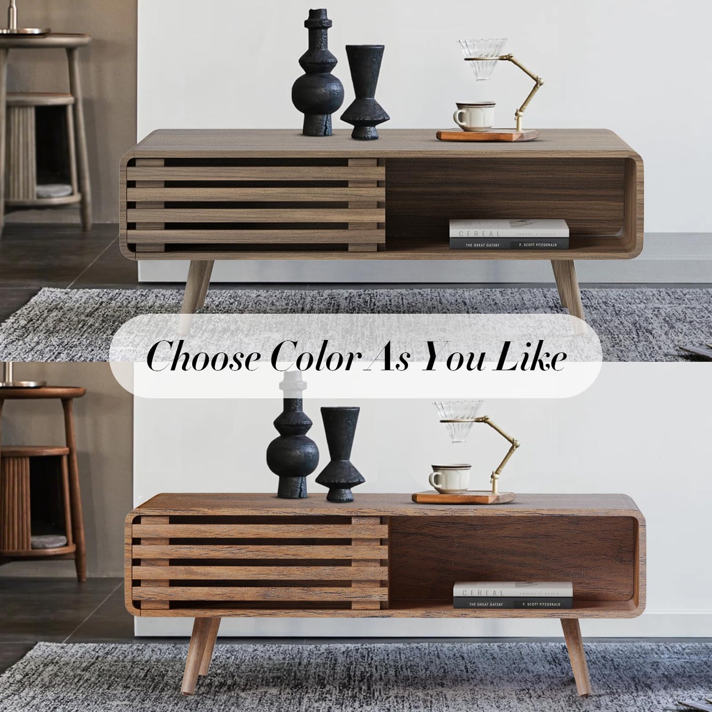 Farmhouse Wood Coffee Table with Storage for Living Room, Easy Assembly, Light Brown