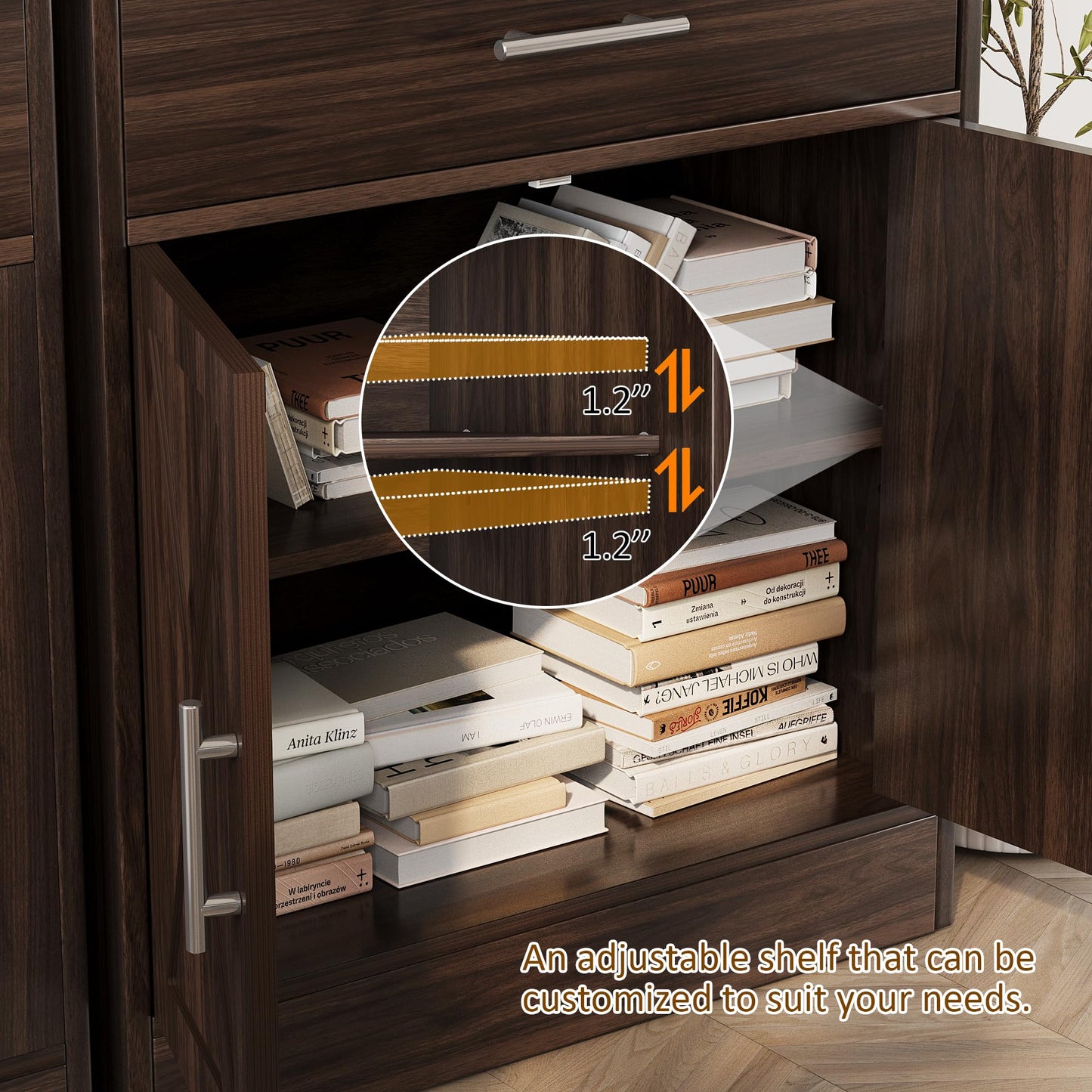 Modern Sideboard Buffet Cabinet with 1 Drawer and 2 Doors, Wood Coffee Bar Storage for Kitchen or Dining Room, Rustic Brown