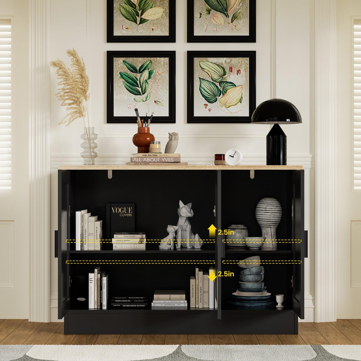 43" Black Buffet Cabinet with 3 Doors and Adjustable Shelf, Modern Coffee Bar Sideboard for Kitchen or Living Room