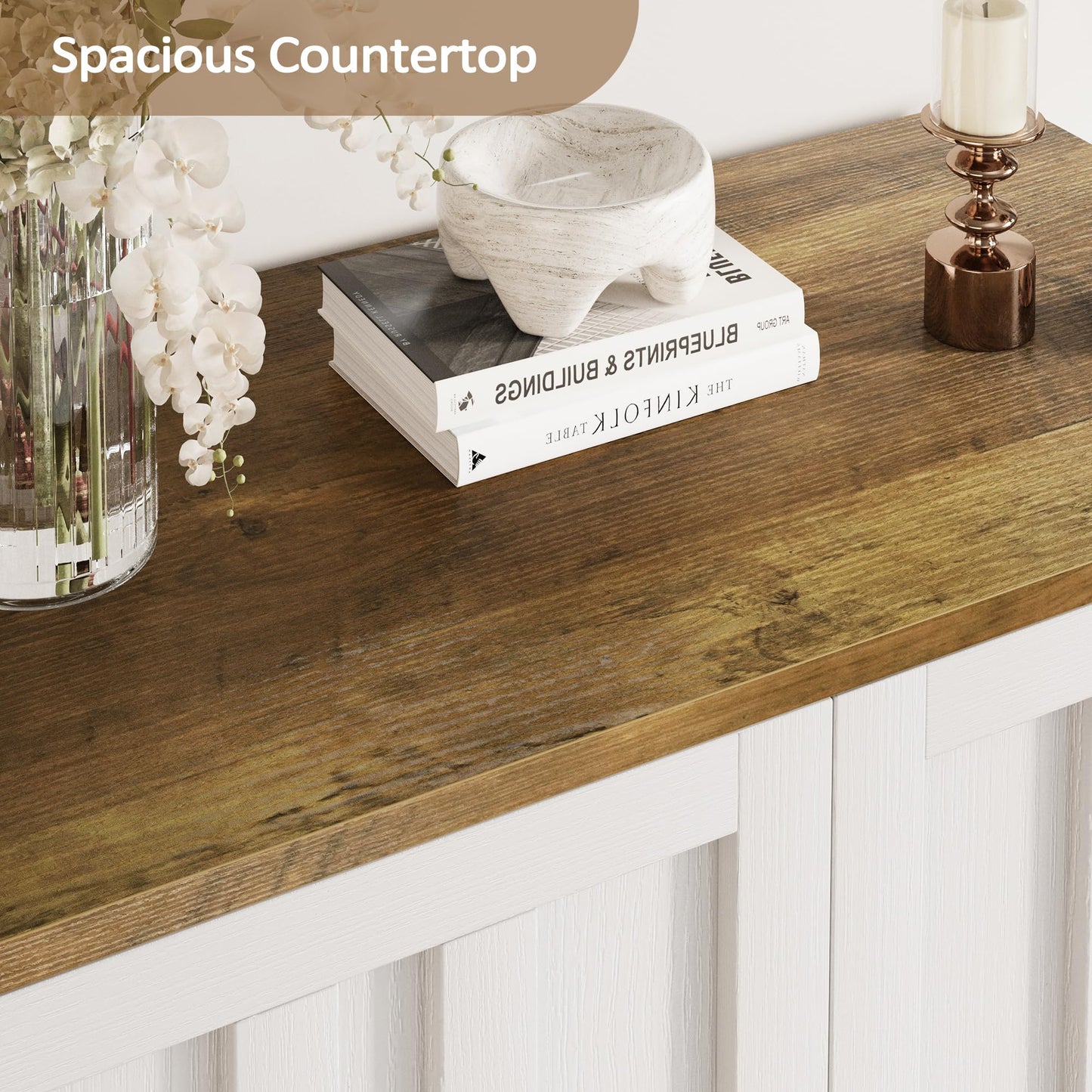 Sideboard Buffet Cabinet, Modern Farmhouse Kitchen Storage Cabinet, Small Modular Accent Cabinet Coffee Station Bar Media Console Table Credenza for Kitchen Dining Room, Living Room Entryway Hallway