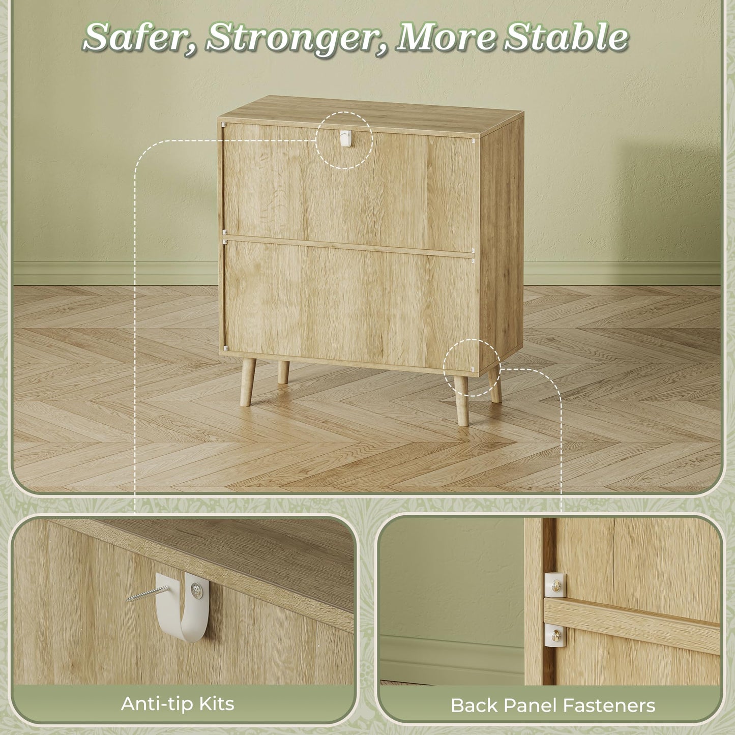 **Huuger Buffet Cabinet with Storage, PE Rattan Decor Doors, Solid Wood Feet Accent Sideboard for Hallway, Entryway, or Living Room, Natural**