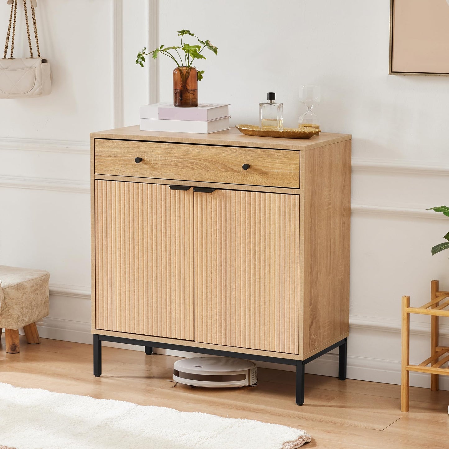 **Farmhouse Sideboard Buffet Cabinet with Drawer, Coffee Bar Station Table, Kitchen Storage Cabinet with Doors and Adjustable Shelves, Modern Wood Cupboard for Dining Room, Living Room, and Entryway**