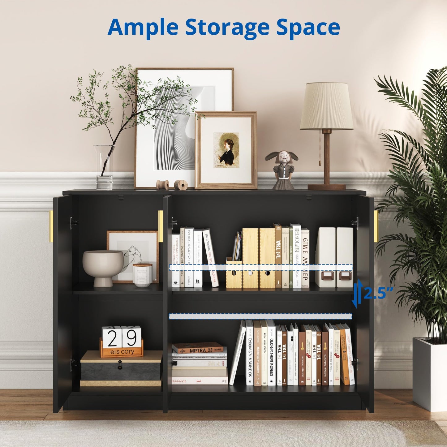 Buffet Cabinet with Doors and Shelves, 35.4" Tall Wood Sideboard Console Table for Kitchen, Living Room, Entryway, or Hallway, Black