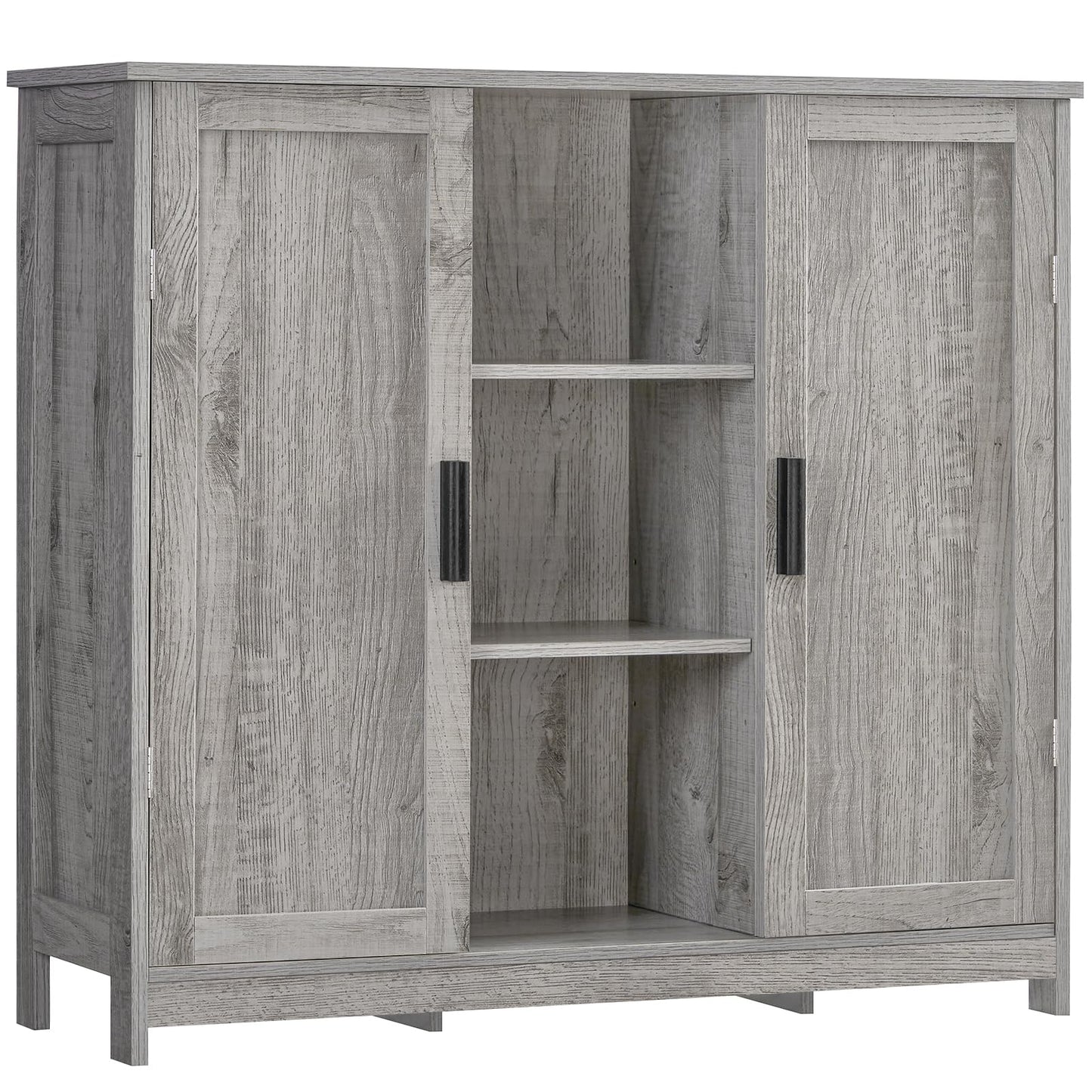 Storage Cabinet with 2 Doors and 4 Adjustable Shelves, Buffet Floor Cabinet for Living Room, Entryway, or Kitchen, Rustic Gray