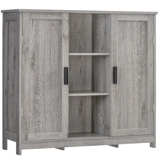 Storage Cabinet with 2 Doors and 4 Adjustable Shelves, Buffet Floor Cabinet for Living Room, Entryway, or Kitchen, Rustic Gray