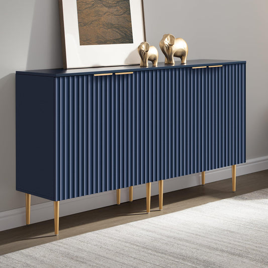 57" Modern Sideboard Buffet Cabinet with 4 Doors and Adjustable Shelf, Space-Saving Storage Console for Entryway, Kitchen, or Living Room, Navy Blue