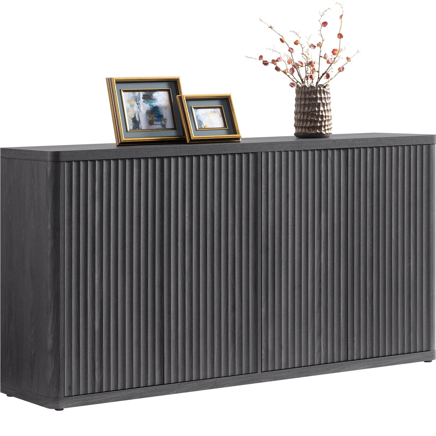 SICOTAS 66.3" Modern Fluted Buffet Cabinet with Storage, Accent Sideboard with 4 Doors, Wide Credenza Buffet Table Media Console Cabinet for Entryway, Living Room, Kitchen, Dining Room, or Hallway