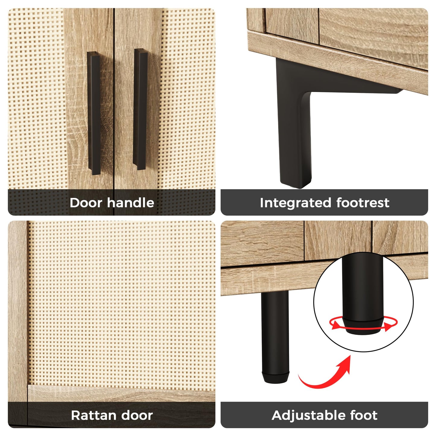 **JASIWAY Sideboard Buffet Cabinet with Storage, Rattan Kitchen Buffet Cabinet with Doors, Accent Coffee Bar Sideboard Cabinet for Living Room, Entryway, and Kitchen, Black**