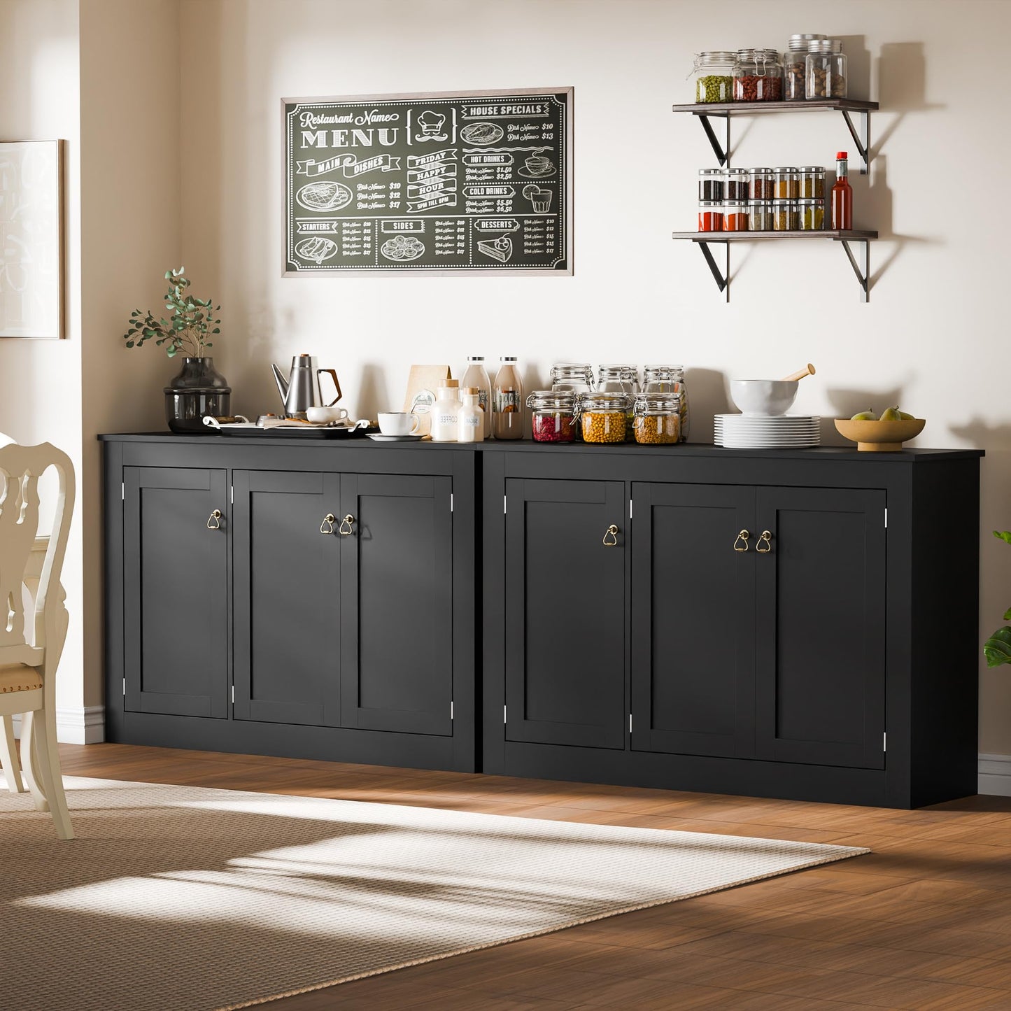 44.5" Black Buffet Cabinet with Storage, Wood Console Table Coffee Bar Sideboard for Kitchen, Dining, Living Room, or Entryway