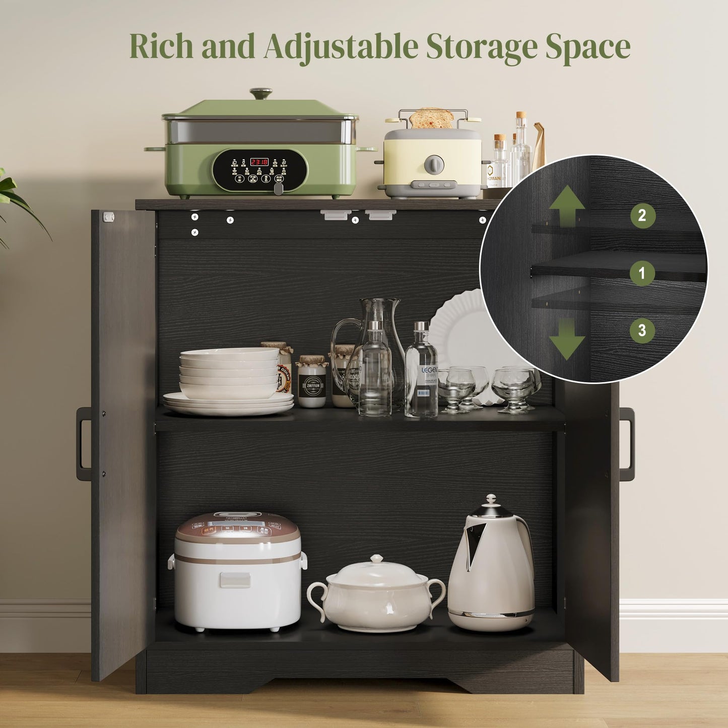 Modern Farmhouse Sideboard Buffet Cabinet, Small Modular Storage Console Table for Kitchen, Dining, Living Room, Entryway, or Hallway