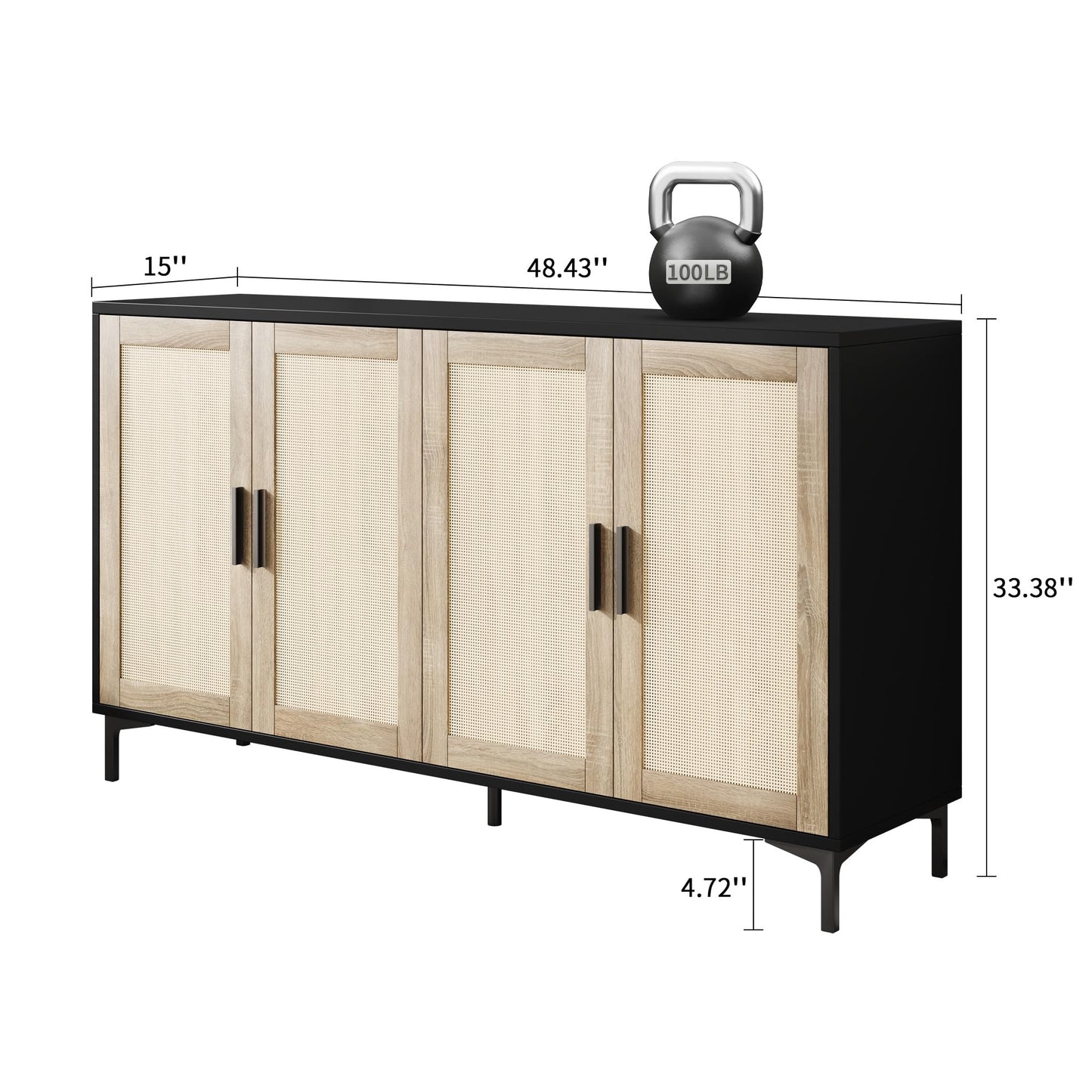 **JASIWAY Sideboard Buffet Cabinet with Storage, Rattan Kitchen Buffet Cabinet with Doors, Accent Coffee Bar Sideboard Cabinet for Living Room, Entryway, and Kitchen, Black**