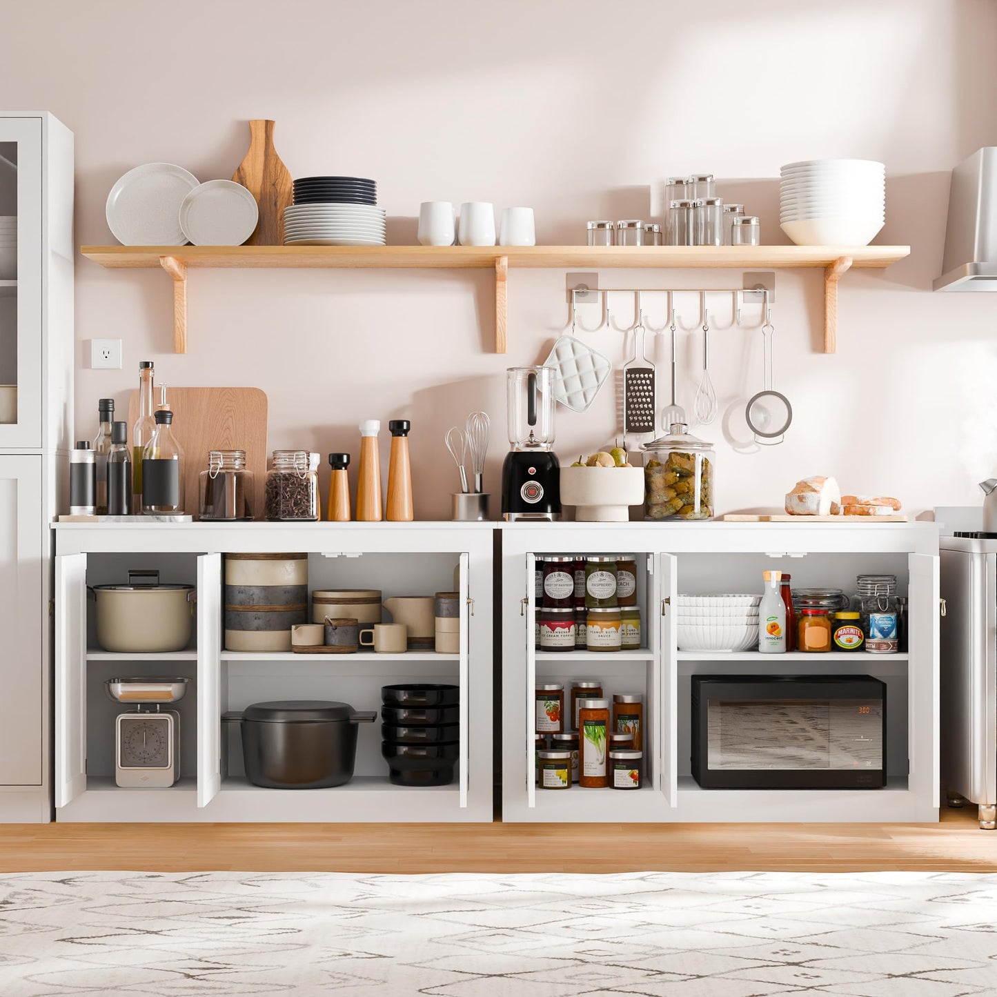 44.5" White Buffet Cabinet with Storage, Wood Console Table Coffee Bar Sideboard for Kitchen, Dining, Living Room, or Entryway