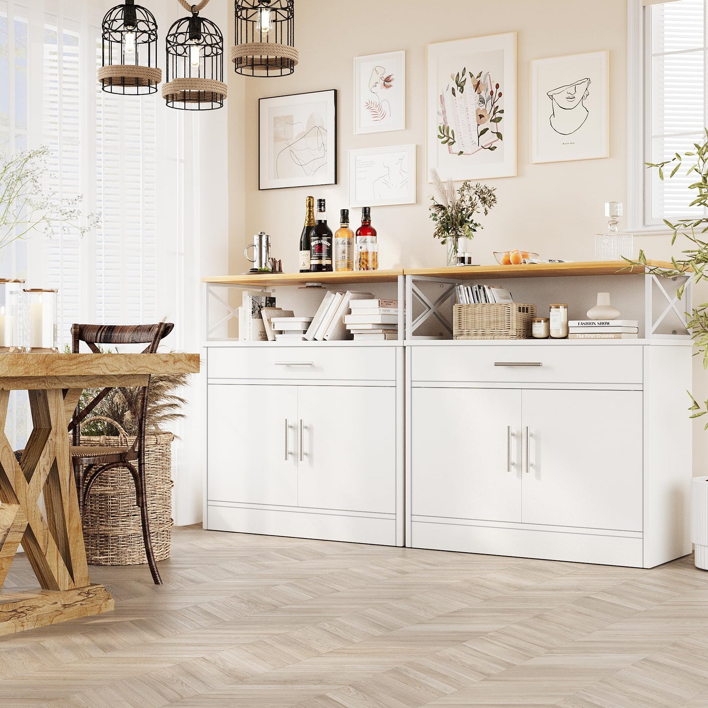 31" Modern Sideboard Buffet Cabinet with Adjustable Shelf, Wood Farmhouse Coffee Bar Storage for Kitchen or Dining Room, White