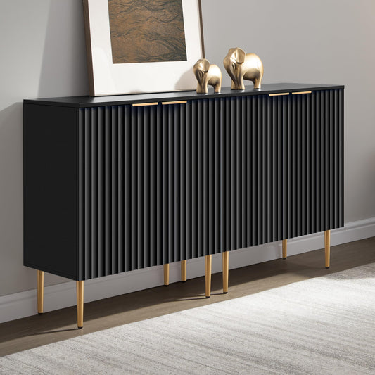 57" Modern Sideboard Buffet Cabinet with 4 Doors and Adjustable Shelf, Space-Saving Storage Console for Entryway, Kitchen, or Living Room, White