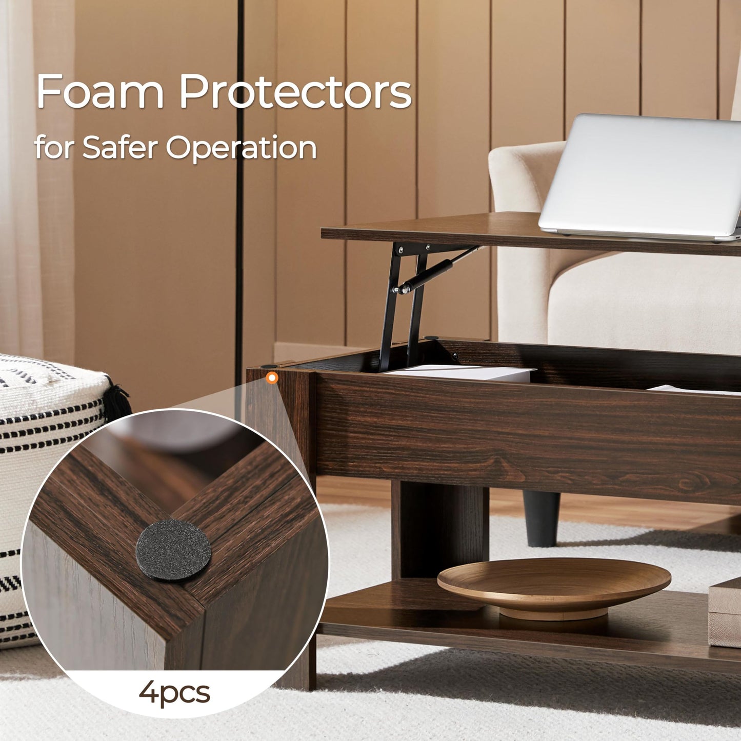 Yaheetech 47.5" Lift Top Coffee Table with Hidden Compartment & Storage Shelf – Rising Tabletop Convertible Dining Table for Living Room or Reception, Espresso