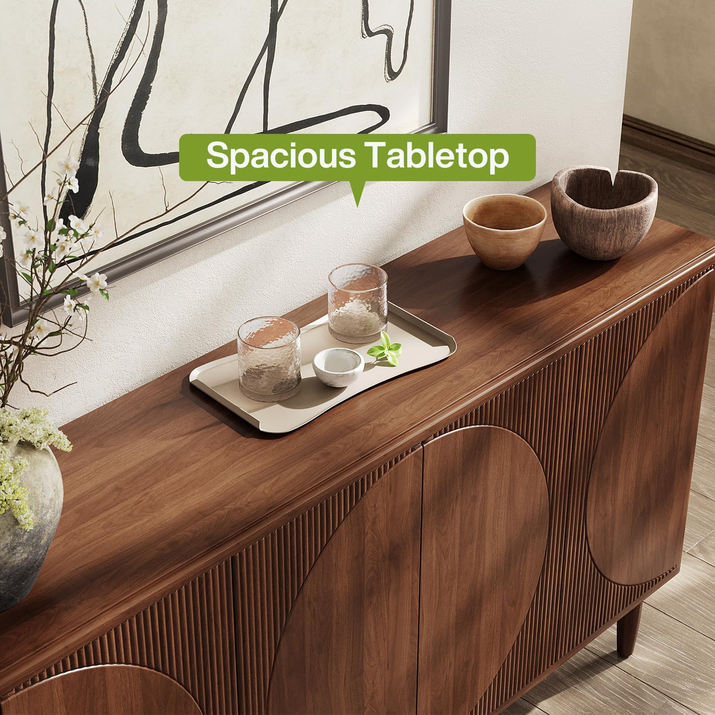 LITTLE TREE 59-Inch Buffet Cabinet Sideboard with Storage, Modern Sideboard Buffet Table with Doors for Living Room, Dining Room (Walnut)