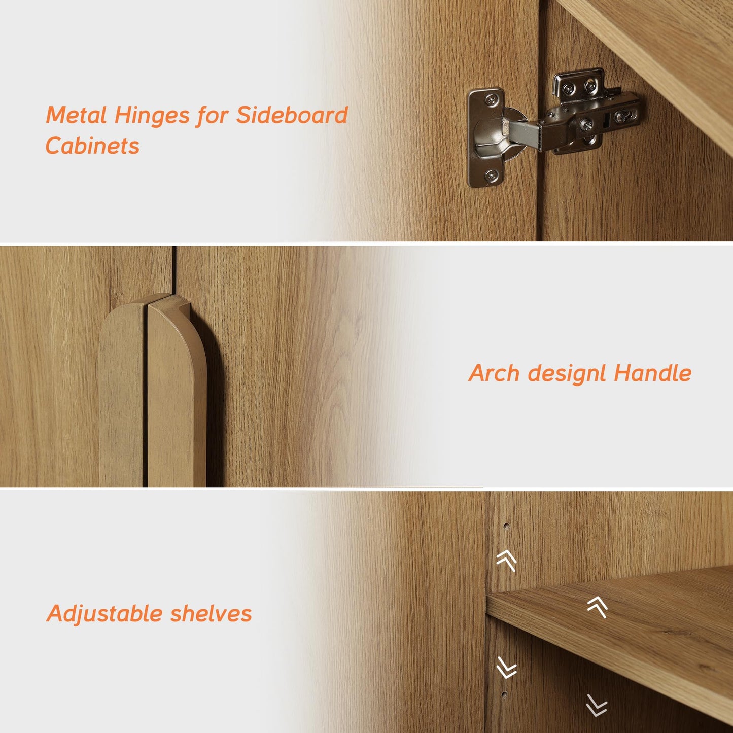 63" Large Curved Buffet Sideboard Cabinet with 4 Doors, Modern Coffee Bar and Wine Bar Storage for Dining Room, Living Room, or Kitchen, Light Walnut