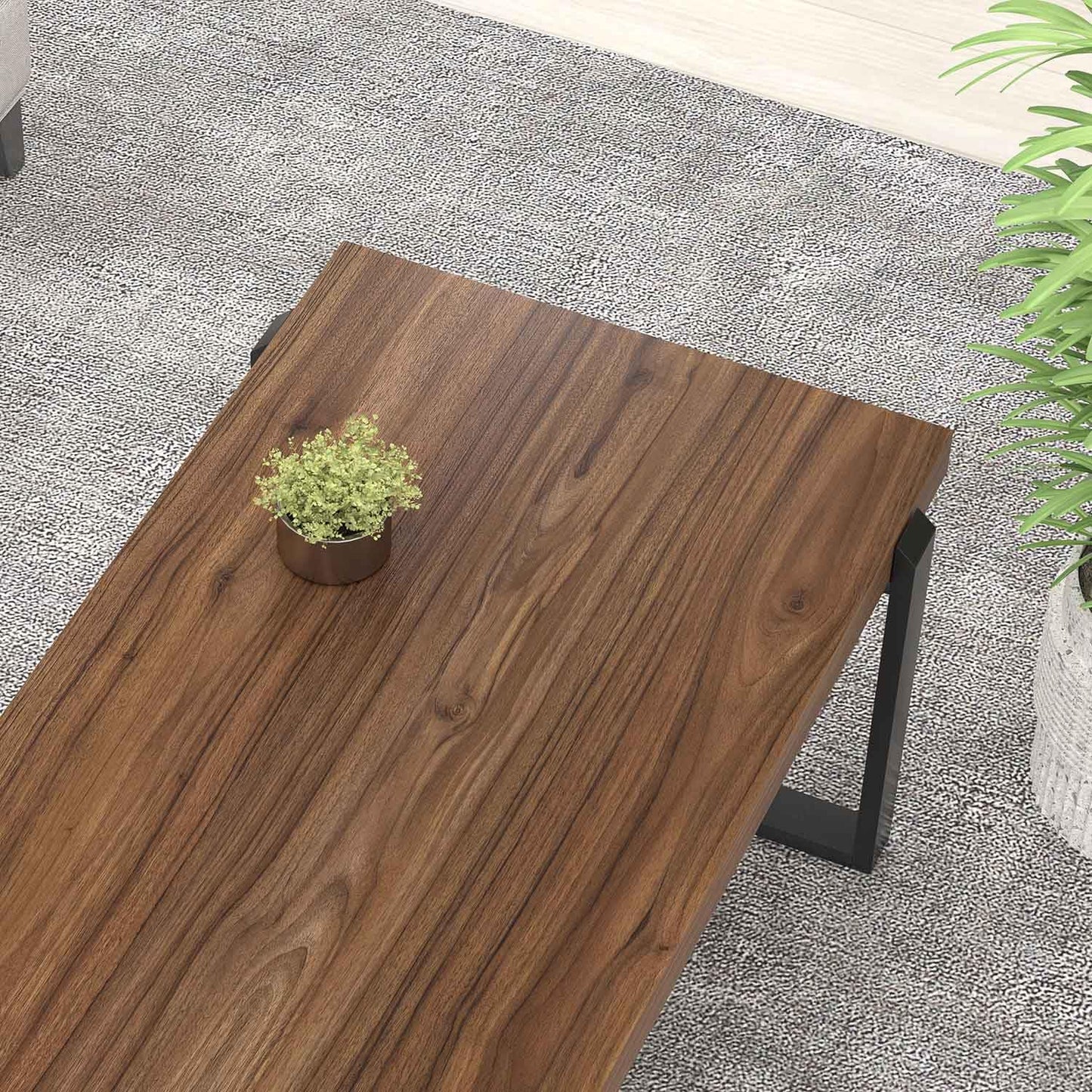 FOLUBAN 47" Modern Coffee Table – Rustic Walnut Wood and Metal Industrial Rectangle Center Table for Living Room