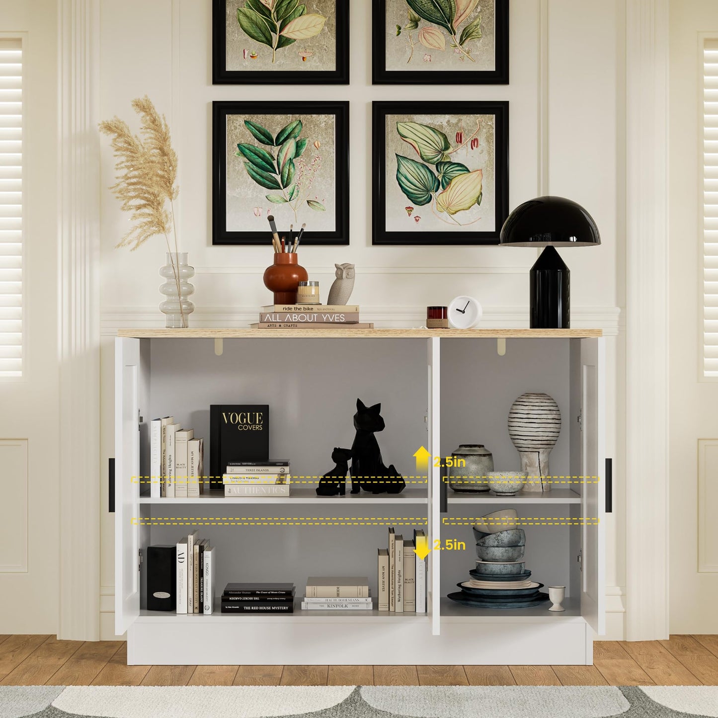 43" White Buffet Cabinet with 3 Doors and Adjustable Shelf, Modern Coffee Bar Sideboard for Kitchen or Living Room