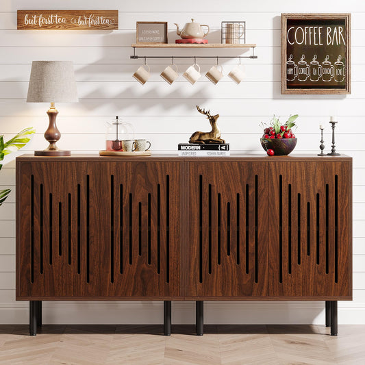 Tribesigns Set of 2 Buffet Sideboard Cabinets with Storage, 59" Long Sideboards with Adjustable Shelves, Modern Accent Storage Cabinets for Living Room, Dark Brown