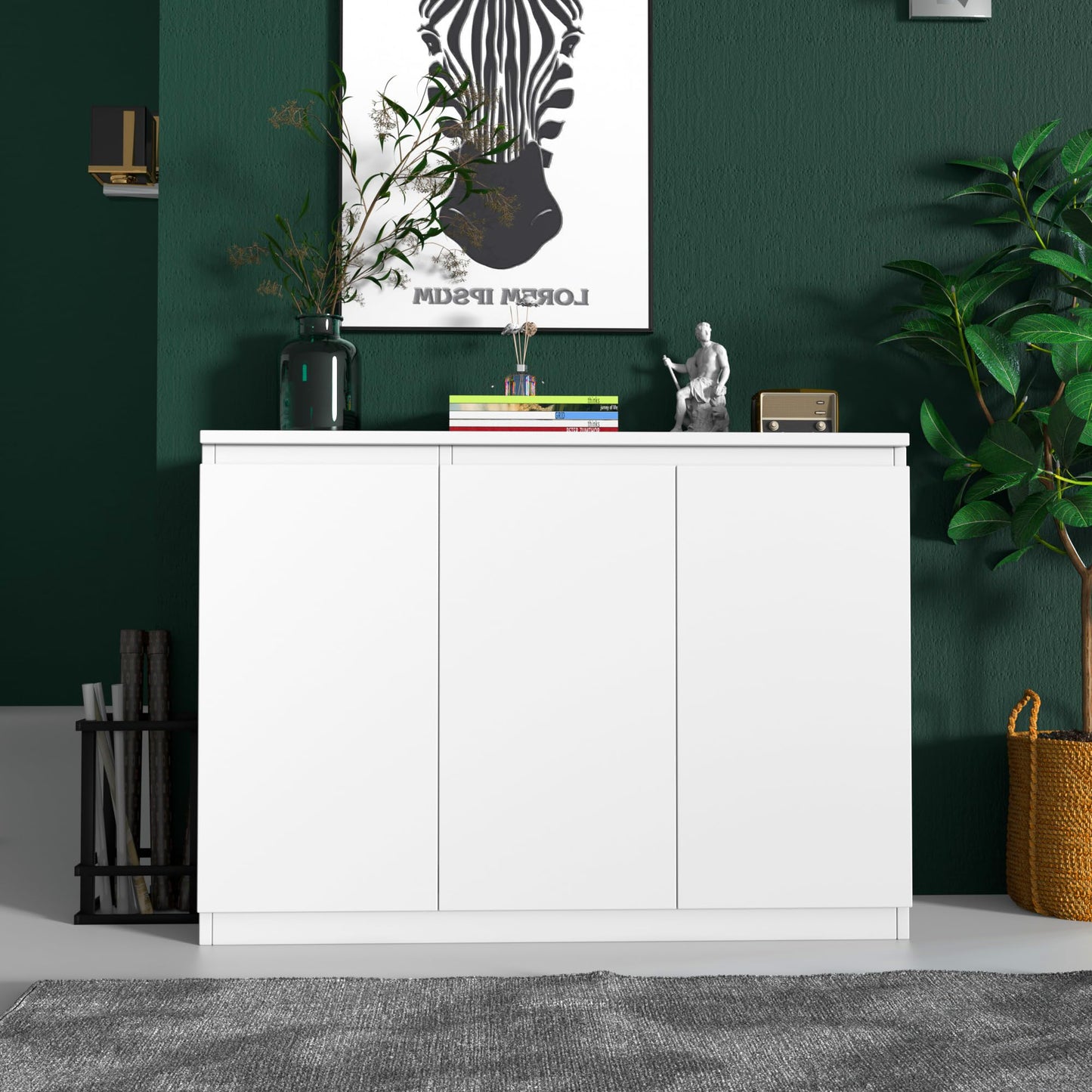 43" White Buffet Storage Cabinet with 3 Doors, Coffee Bar Sideboard for Kitchen or Living Room, 43.3" W x 31.5" H