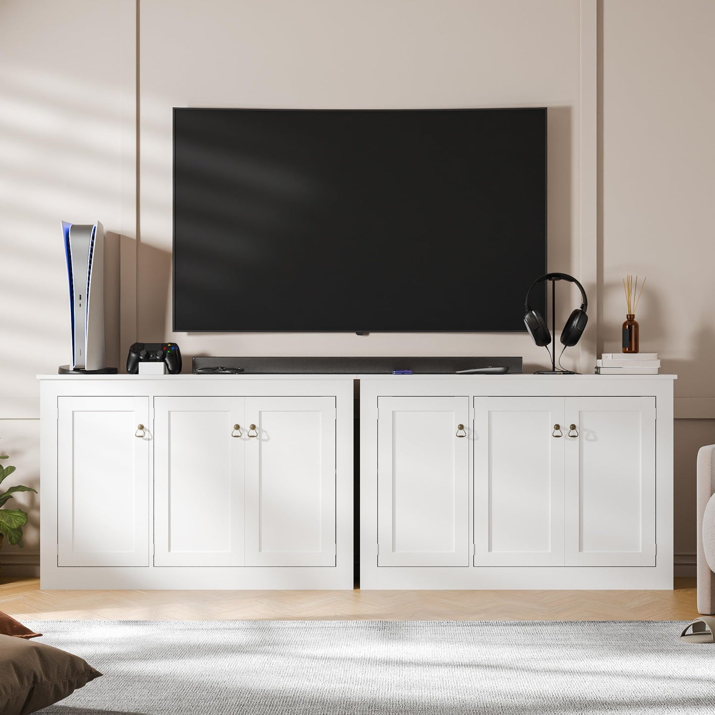 44.5" White Buffet Cabinet with Storage, Wood Console Table Coffee Bar Sideboard for Kitchen, Dining, Living Room, or Entryway