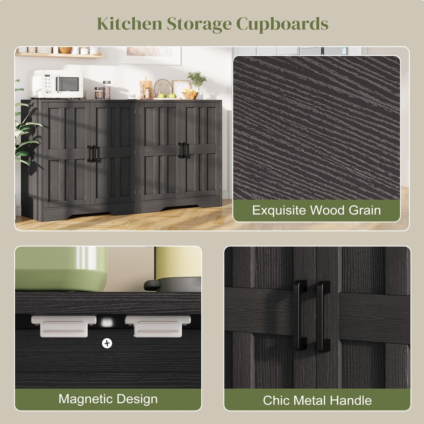 Modern Farmhouse Sideboard Buffet Cabinet, Small Modular Storage Console Table for Kitchen, Dining, Living Room, Entryway, or Hallway