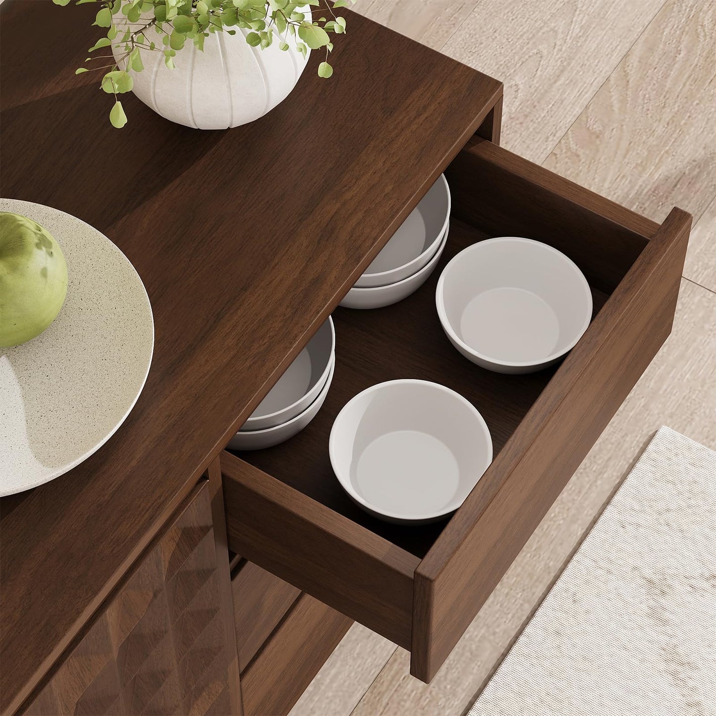 **59.8" Large Buffet Cabinet with 2 Doors and 3 Drawers, Diamond-Pattern Console Table for Kitchen or Dining Room Storage**