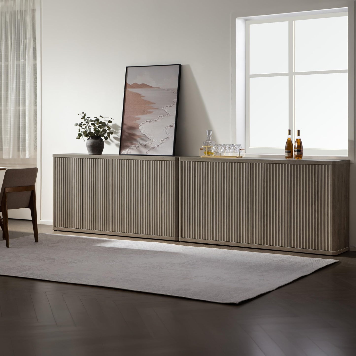 SICOTAS 66.3" Modern Fluted Buffet Cabinet with Storage, Accent Sideboard with 4 Doors, Wide Credenza Buffet Table Media Console Cabinet for Entryway, Kitchen, Dining Room, Living Room, or Hallway