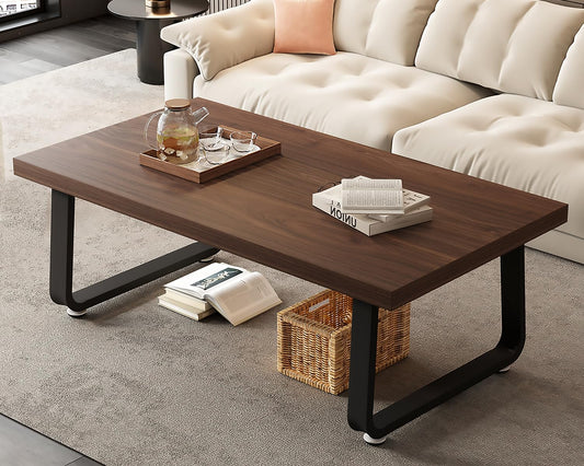 HSH 47" Rustic Walnut Coffee Table – Modern Industrial Rectangle Center Table, Farmhouse Wood and Metal Coffee Table for Living Room, Bedroom, or Office