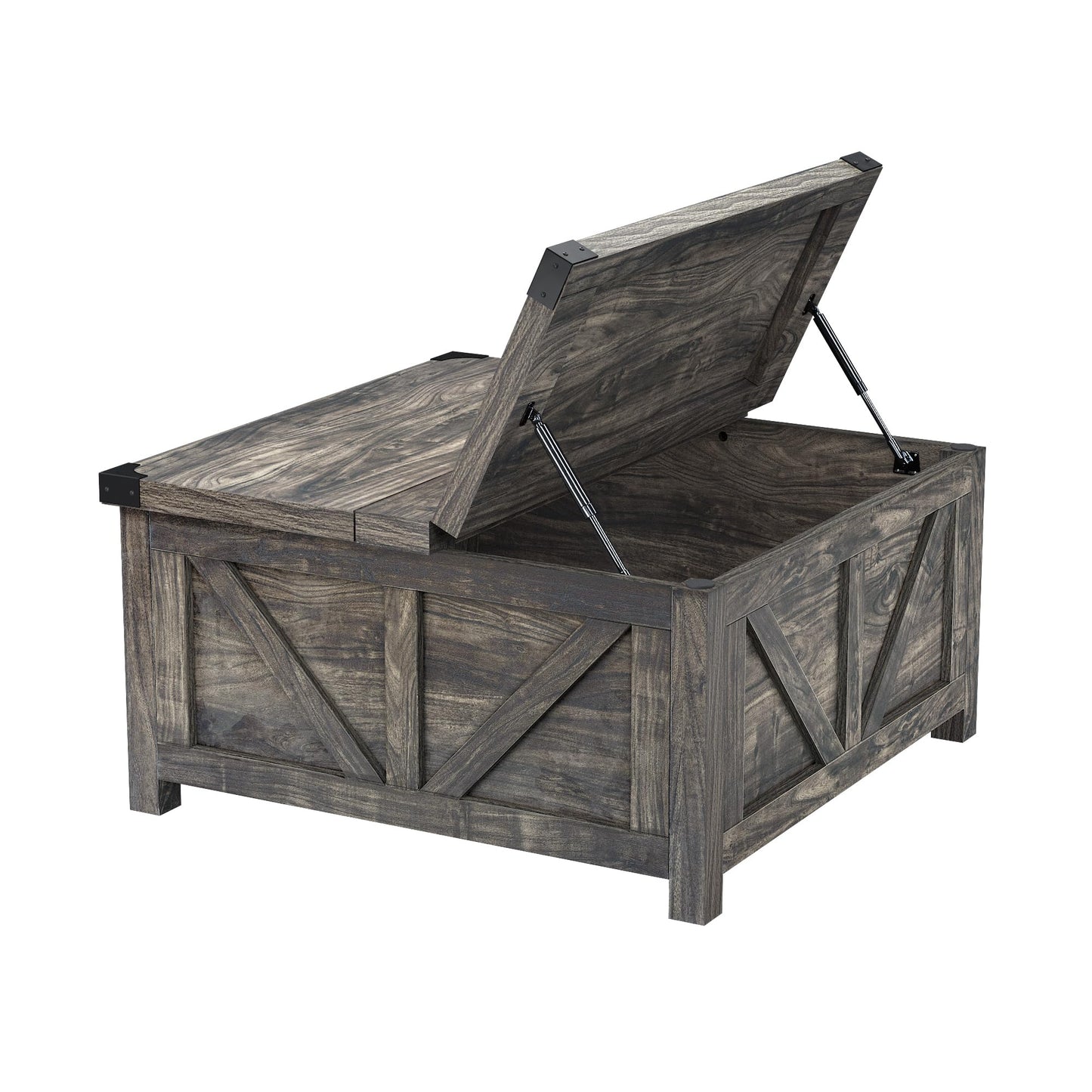 Farmhouse Lift Top Coffee Table with Storage and Charging Station – Dark Grey Wood Square Center Table with USB Ports, Hidden Compartment, and Spacious Storage for Living Room, Bedroom, or Home Office